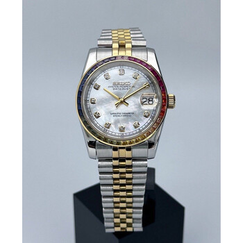Custom Seiko Mod • 2-Tone Gold Rainbow Diamond Bezel on Diamond MOP Dial Datejust • 36mm
